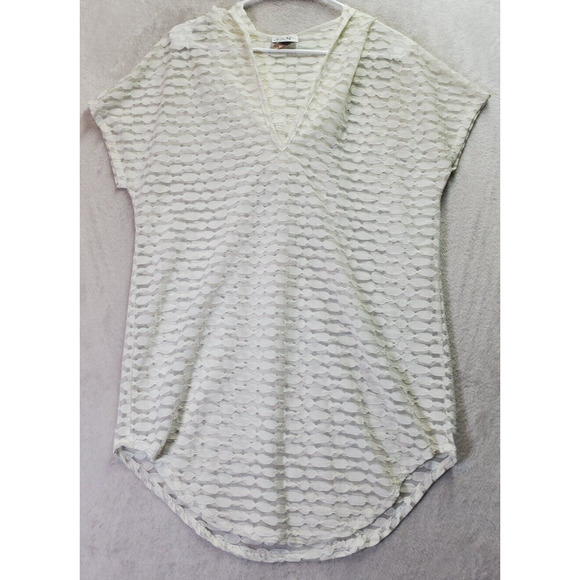Jordan Taylor Swim Cover Up Dress Women Medium Ivory Polyester Hooded Drawstring - Picture 1 of 6